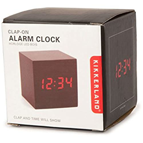 Kikkerland Clap On Cube Alarm Clock Dark Wood