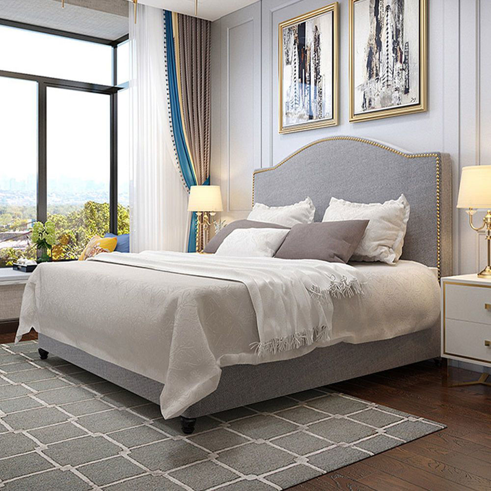 Neo Front Solid Wooden Frame King Size Bed, Grey