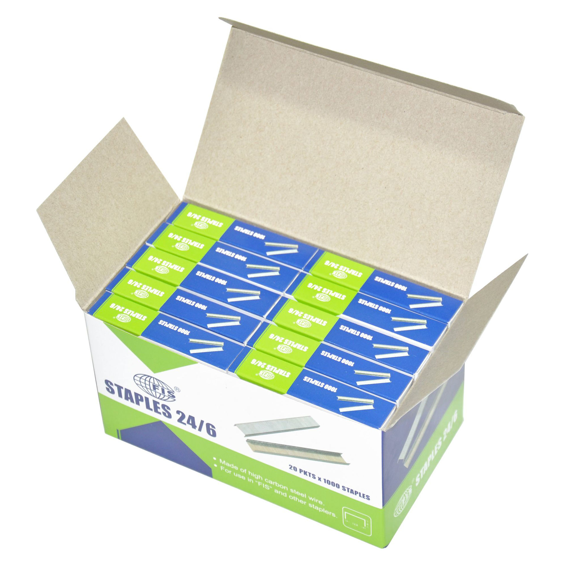 FIS Stapler Pins Set Of 10 x 1000, Silver 12.85 x 6mm, Pack of 500